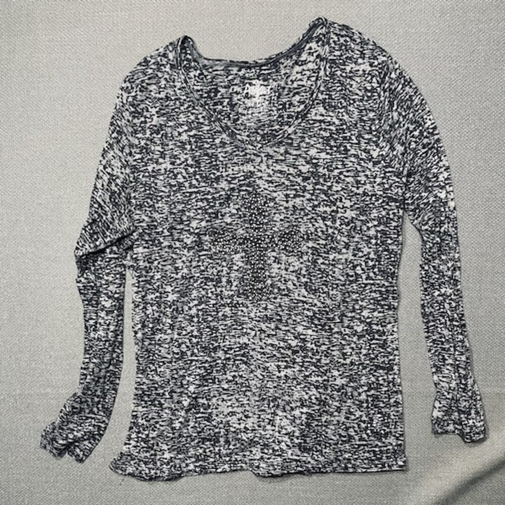 Ariat Long Sleeve Burn Out Studded Cross T shirt Womens XXL Boho Grunge Western
